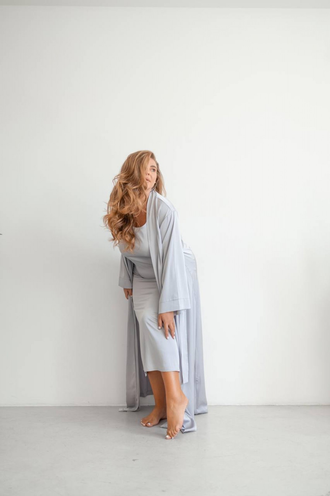 Жіночий шовковий халат Anetta колір сірий р.S/M 442614