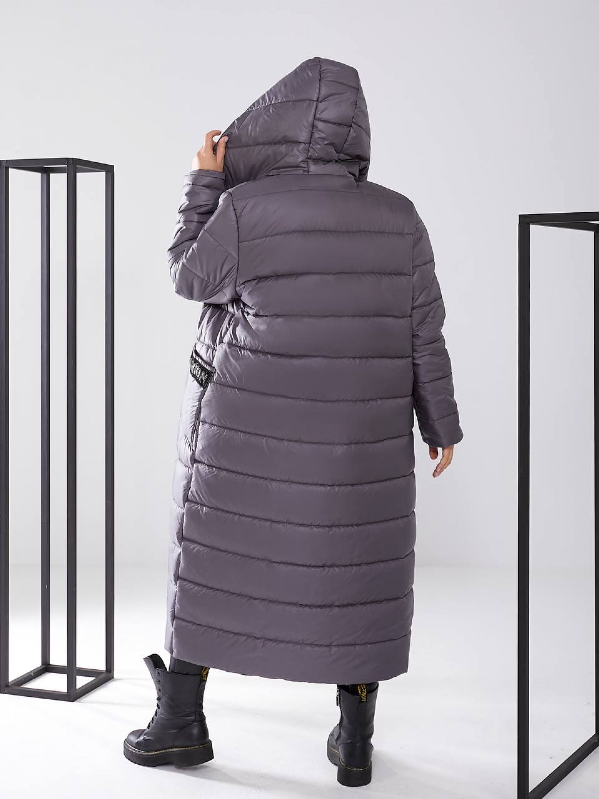 Жіноча куртка-пальто із плащової тканини колір графіт р.48/50 448426