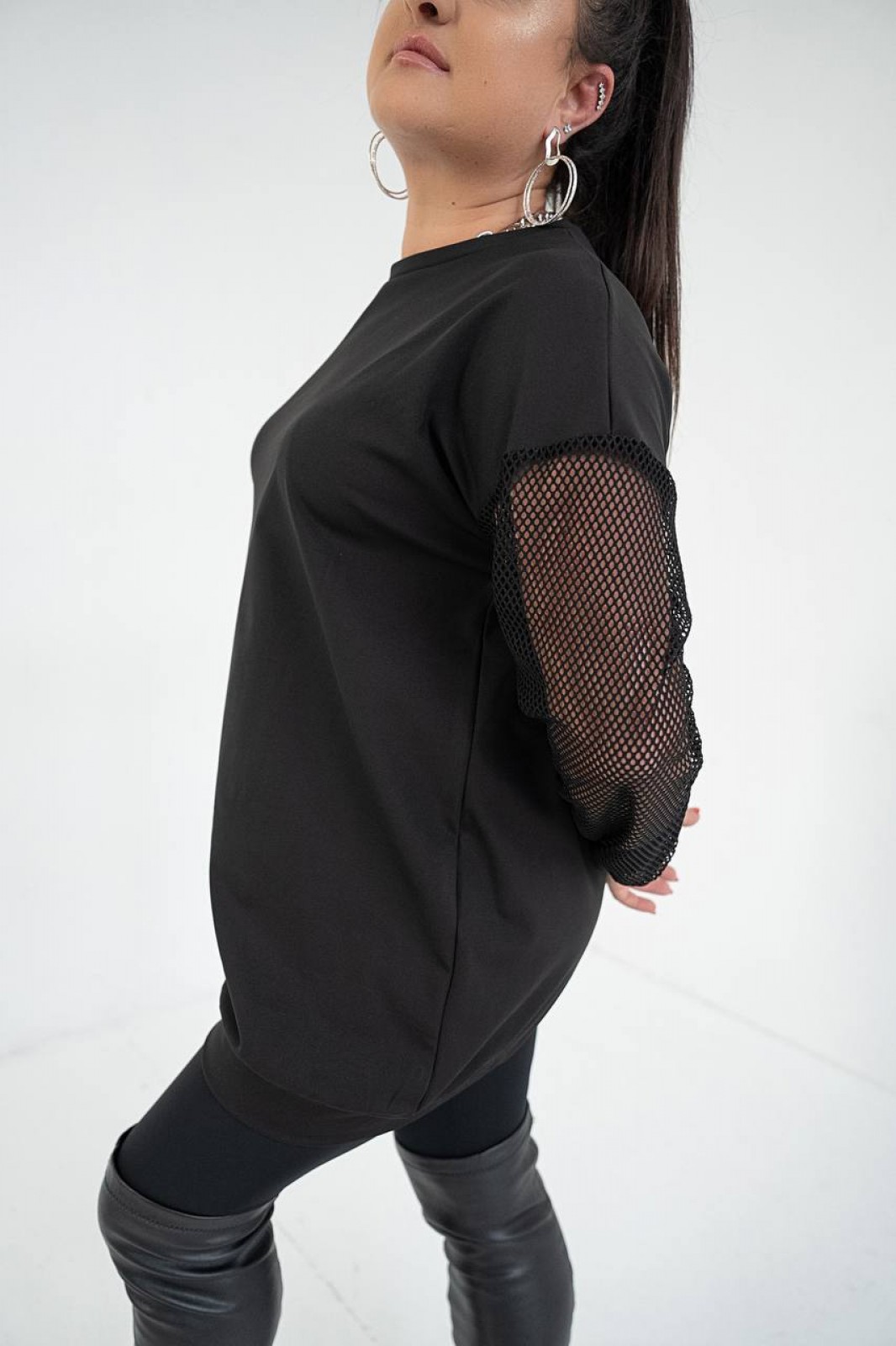 Жіноча сукня туніка з мікро дайвінгу з начосом колір чорний р.46/50 446212