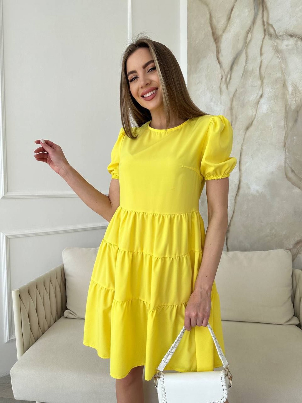 Жіноча коротка сукня із софту &quot;Classic&quot; колір жовтий р.46/48 440229