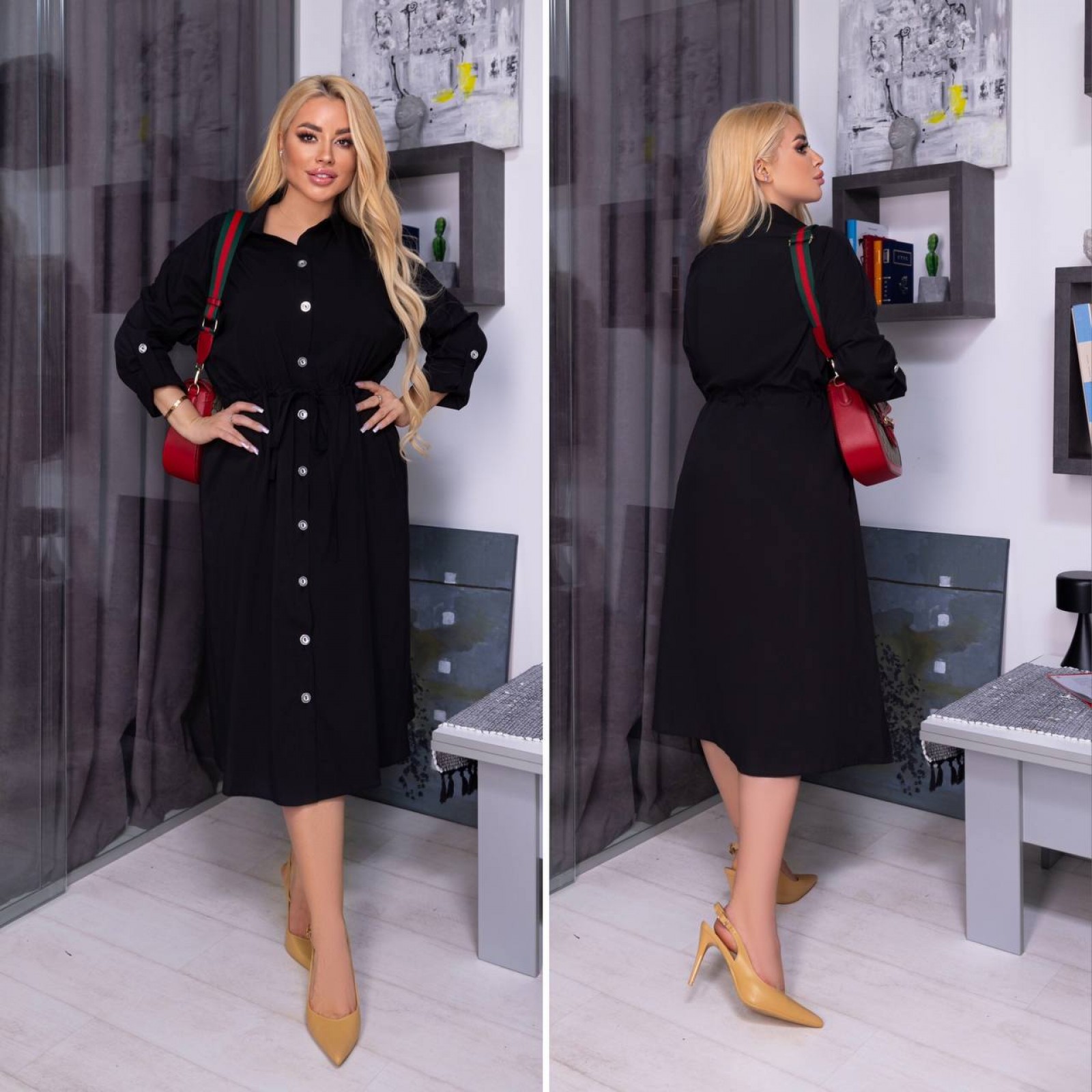 Жіноча вільна сукня із софту колір чорний р.54/56 452594