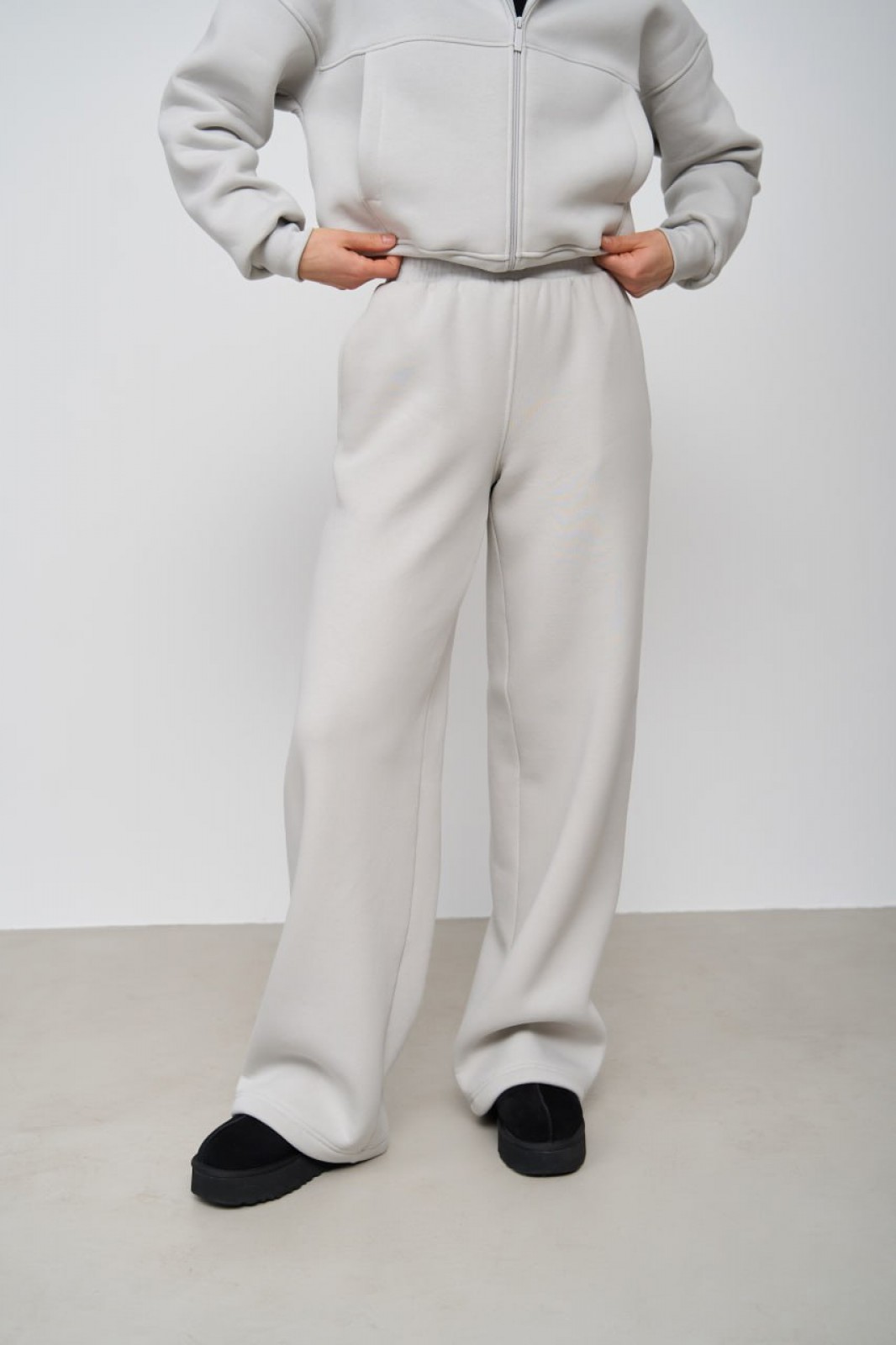 Жіночий костюм двійка з брюками палаццо колір бетон р.S 449486