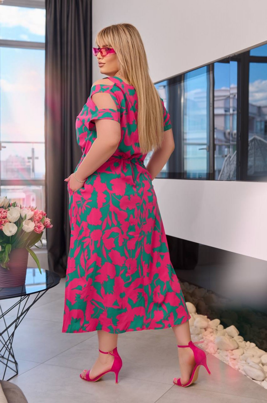 Жіноча вільна сукня із софту колір малина р.50/52 454725