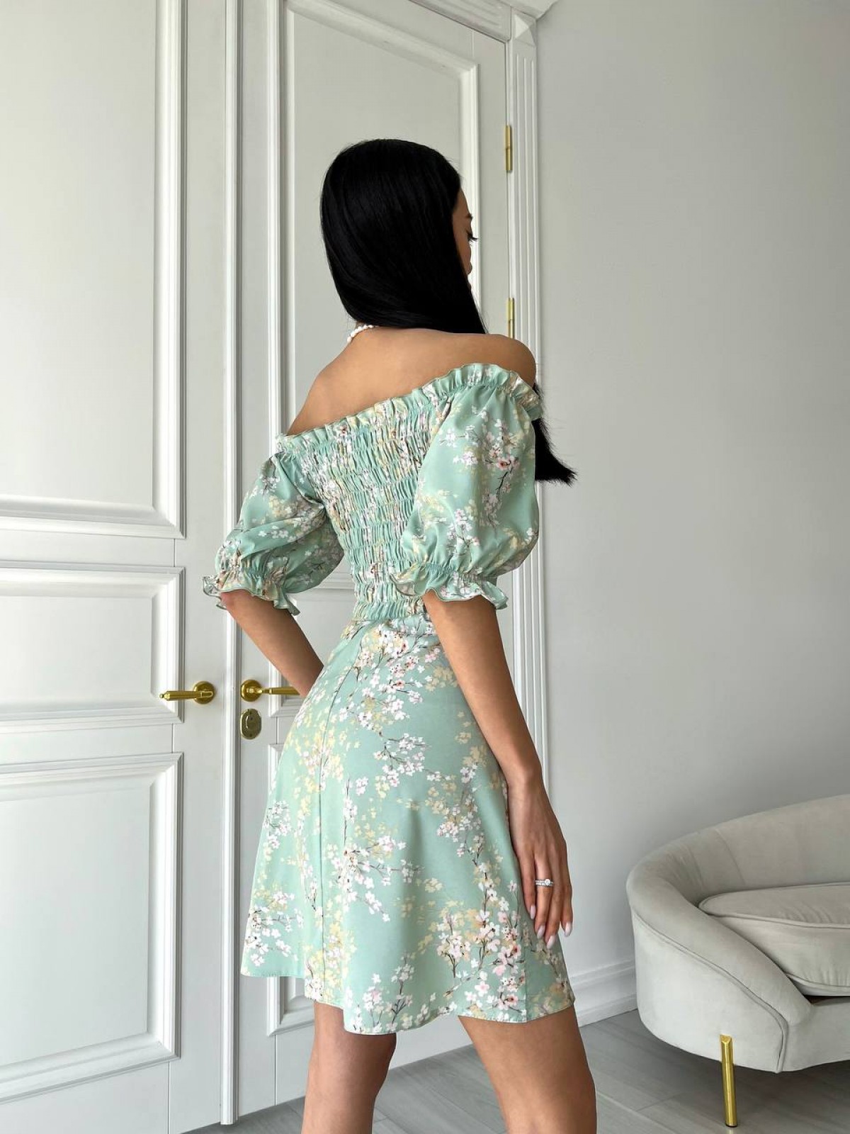 Жіноча літня сукня колір оливковий р.44 437201