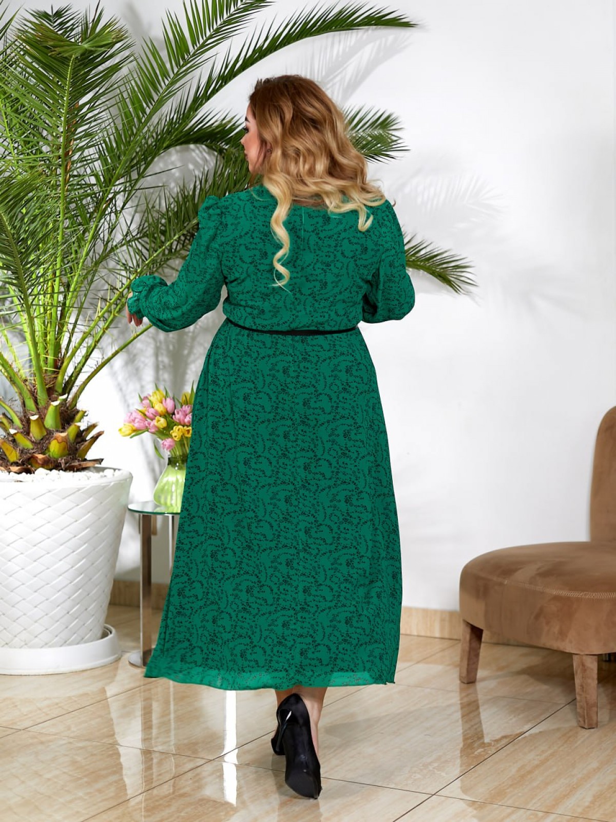 Жіноча сукня із шифону колір зелений р.62/64 452347
