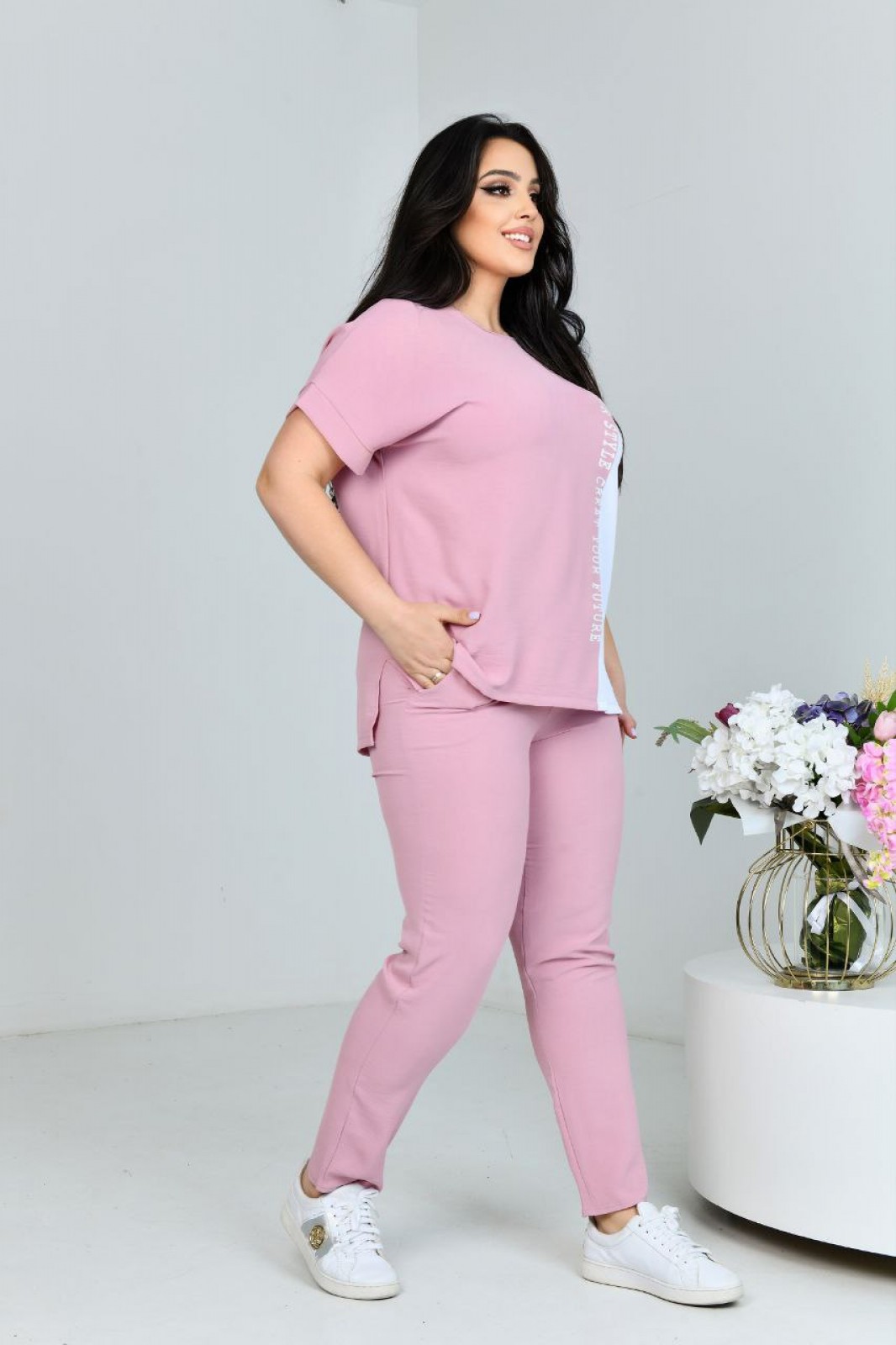 Жіночий прогулянковий костюм двійка колір рожевий р.52 432239