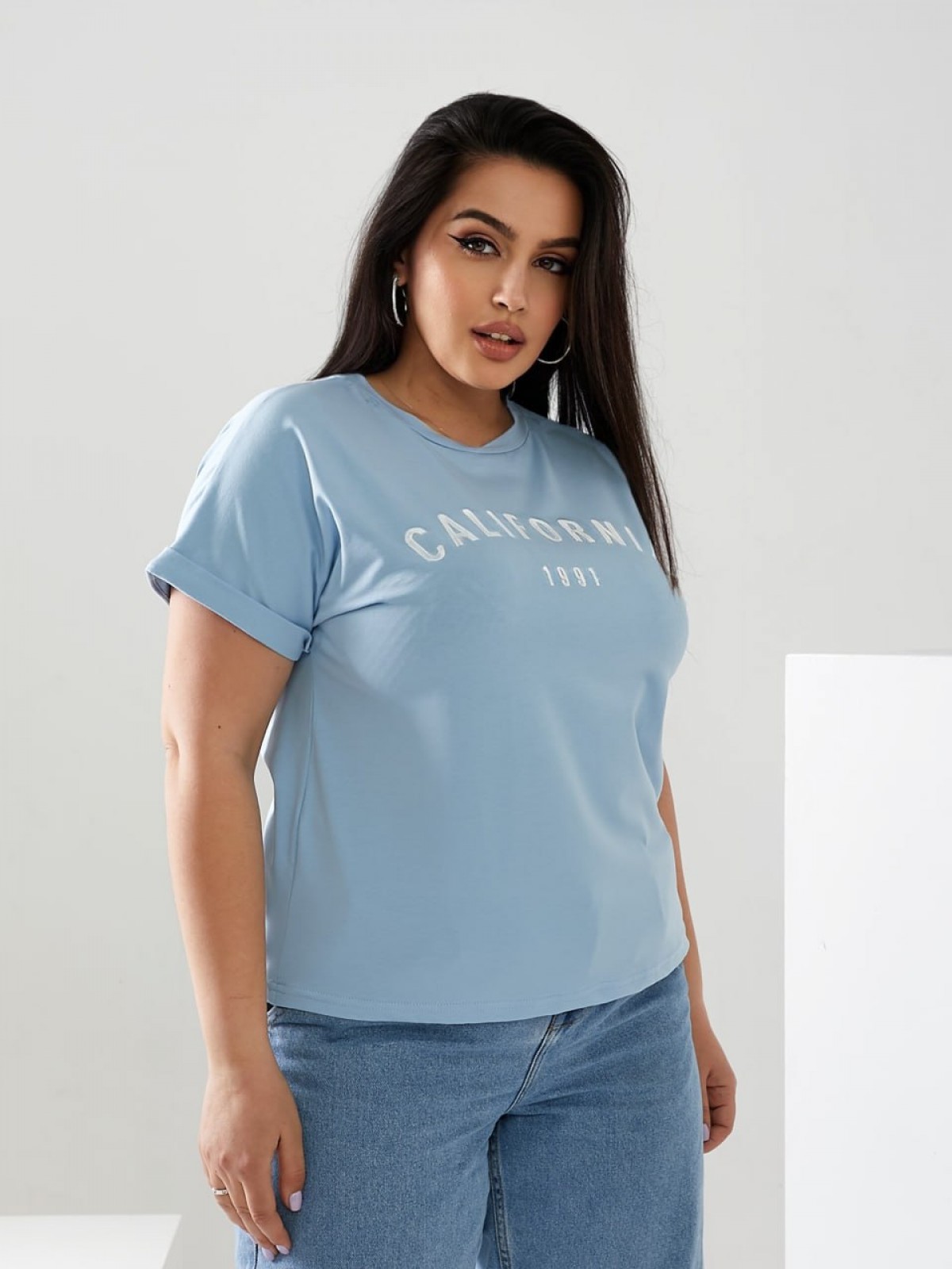 Жіноча футболка California колір блакитний р.52/54 432445
