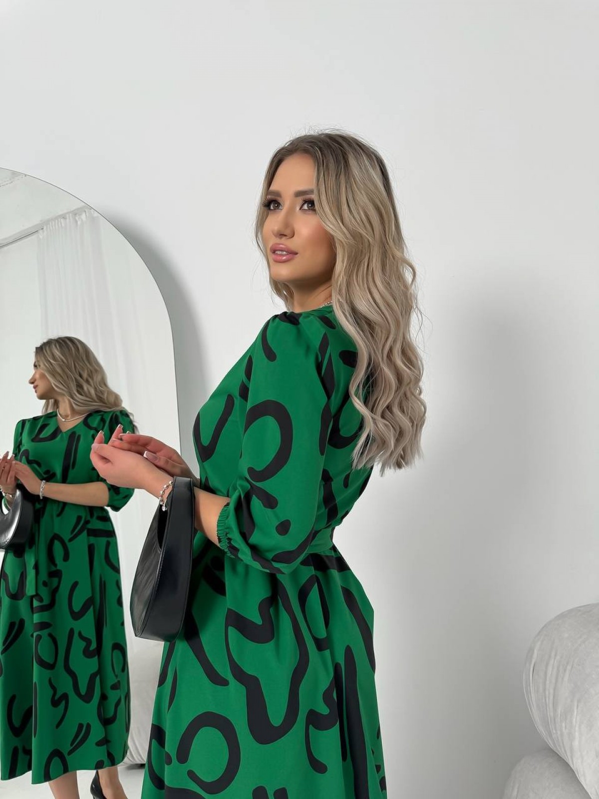 Жіноча сукня із шовкового софту колір зелений р.46/48 454133