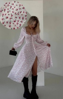 Жіноче плаття з мусліну колір білий у рожеву квітку р.42/44 455432