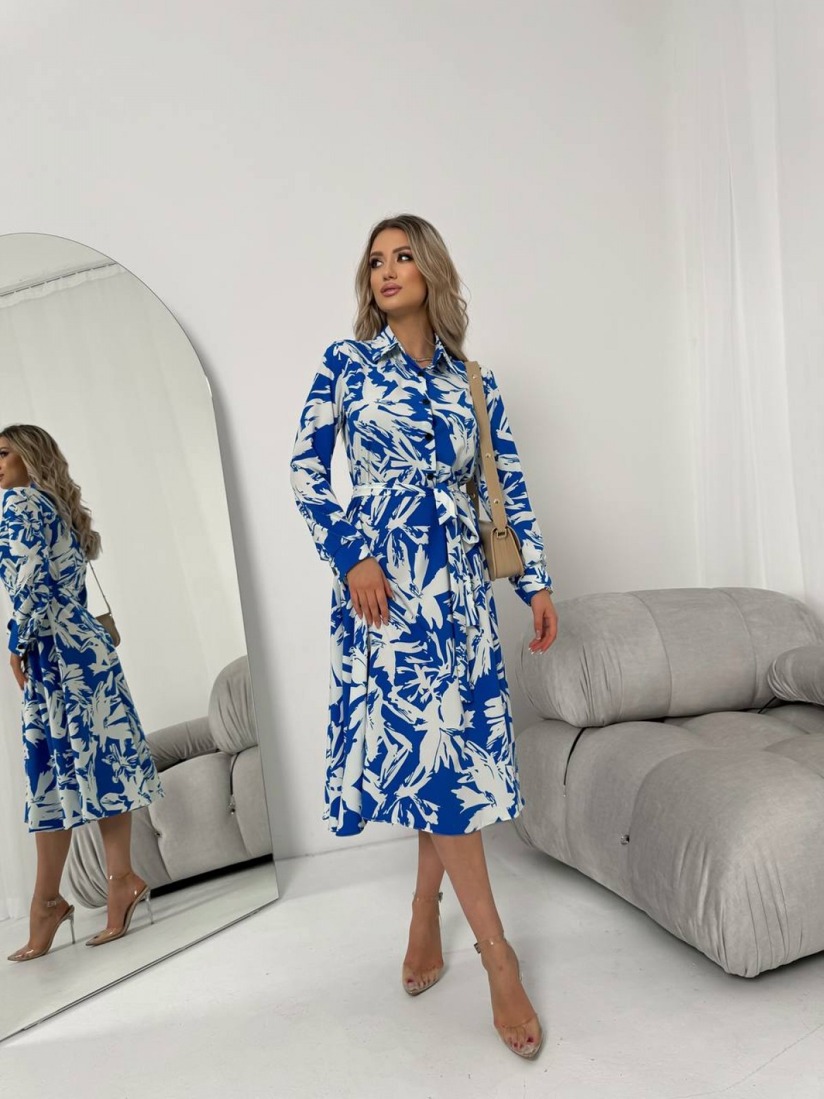 Жіноча сукня із шовкового софту колір синій р.46/48 454119