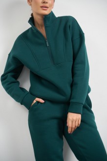 Жіночий теплий костюм тринитка на флісі колір зелений р.XS 448983