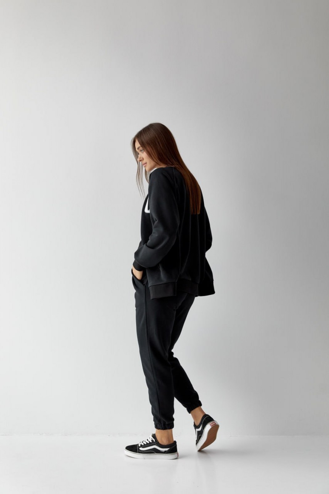 Жіночий костюм худі+джогери колір чорний р.L 441454