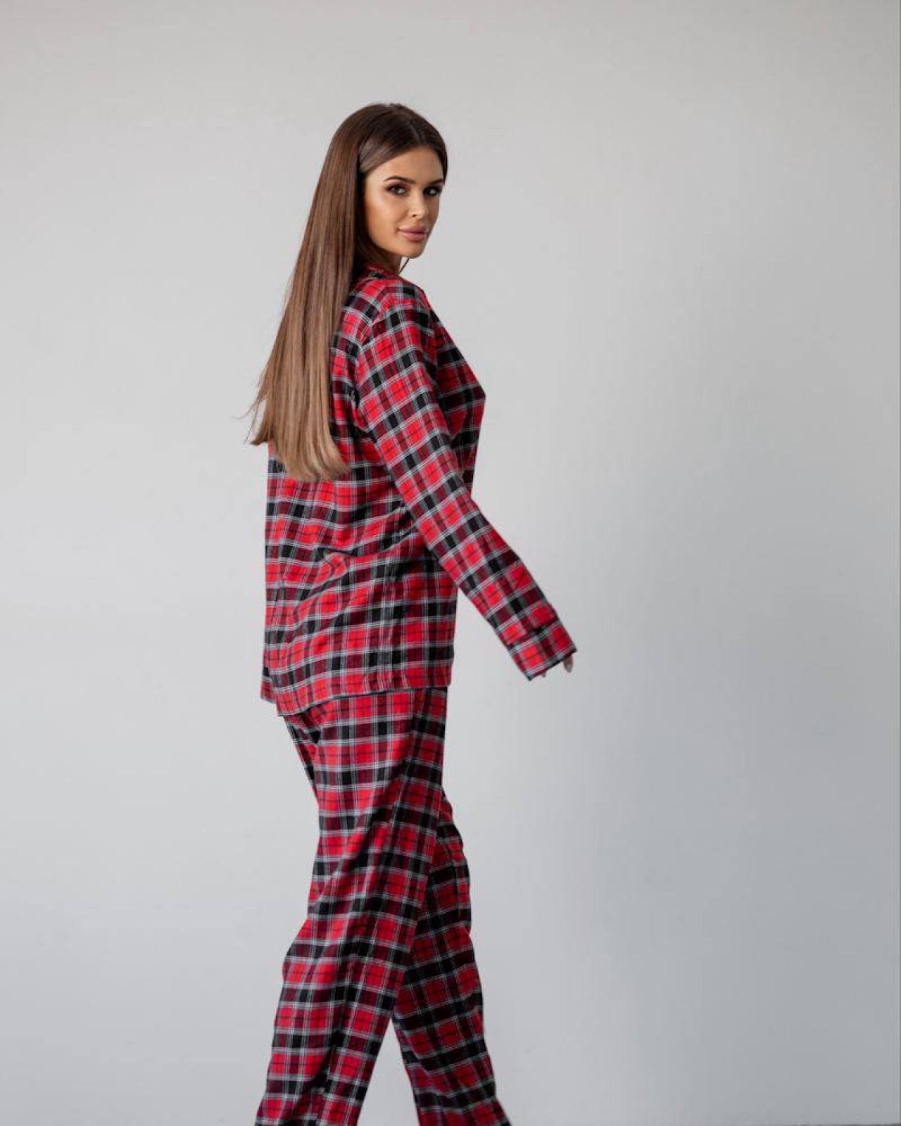 Жіноча піжама на байку колір червоно/чорний р.S 448922