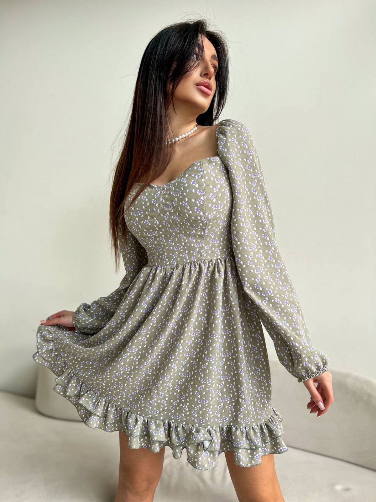 Жіноча сукня з довгими рукавами колір олива р.44/46 455430