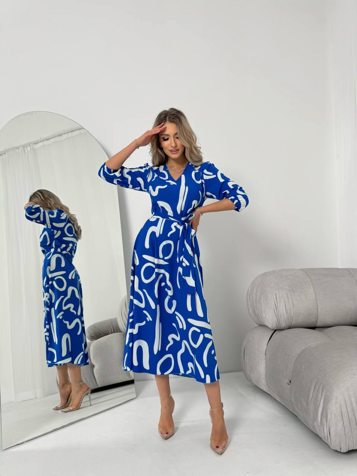 Жіноча сукня із шовкового софту колір синій р.46/48 454132