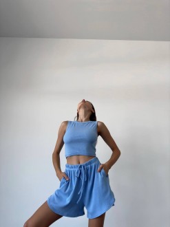 Жіночий костюм шорти та топ колір блакитний р.44 438280