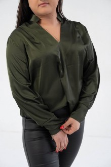 Жіноча сорочка із шовку армані колір хакі р.56/60 446635