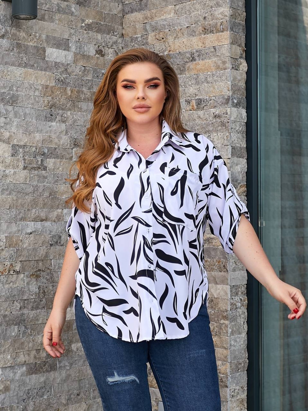 Жіноча блуза із софту колір білий р.50/52 455766