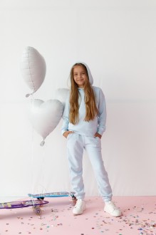Дитячий костюм худі та джогери для дівчинки колір світло блакитний р.146 438438