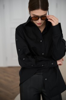 Жіноча класична сорочка з бавовни колір чорний р.XS/S 451397