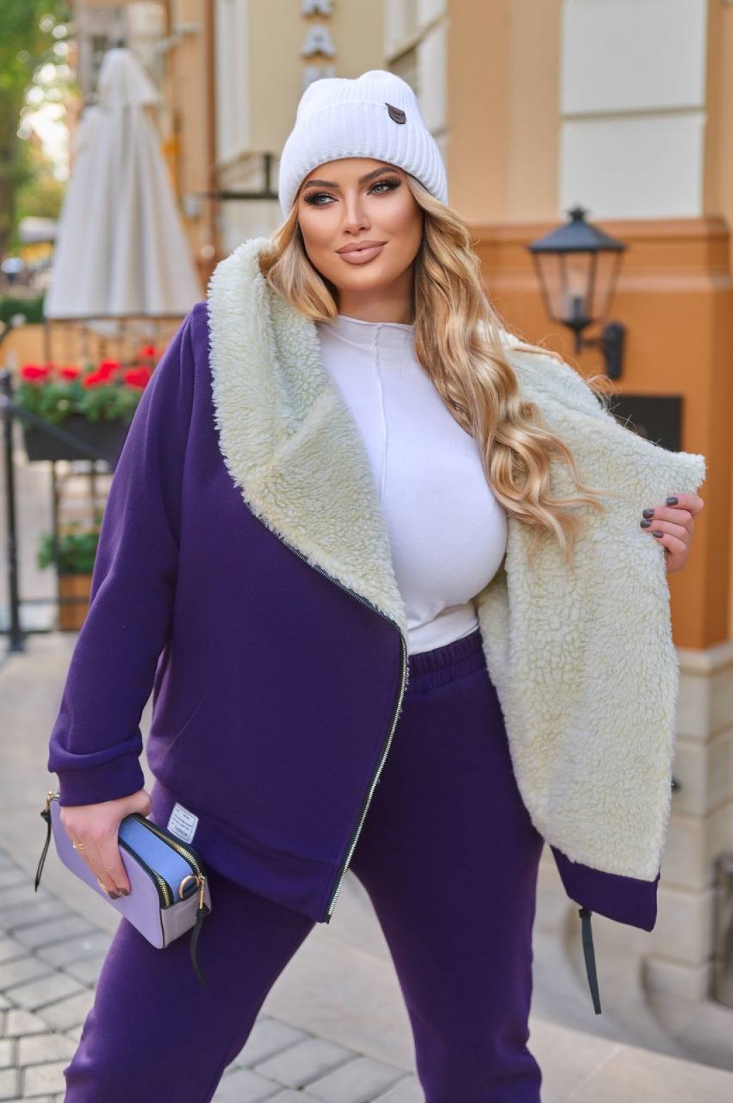 Жіночий теплий костюм із хутром колір фіолетовий р.62/64 445496
