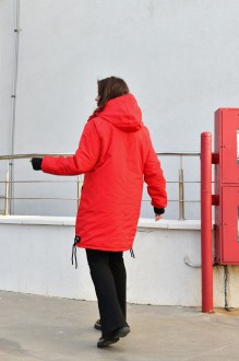 Жіноча куртка-пальто із плащової тканини колір червоний р.52/54 445959