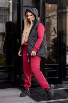 Жіночий теплий спортивний костюм на флісі із жилеткою бордового кольору р.60/62 445136