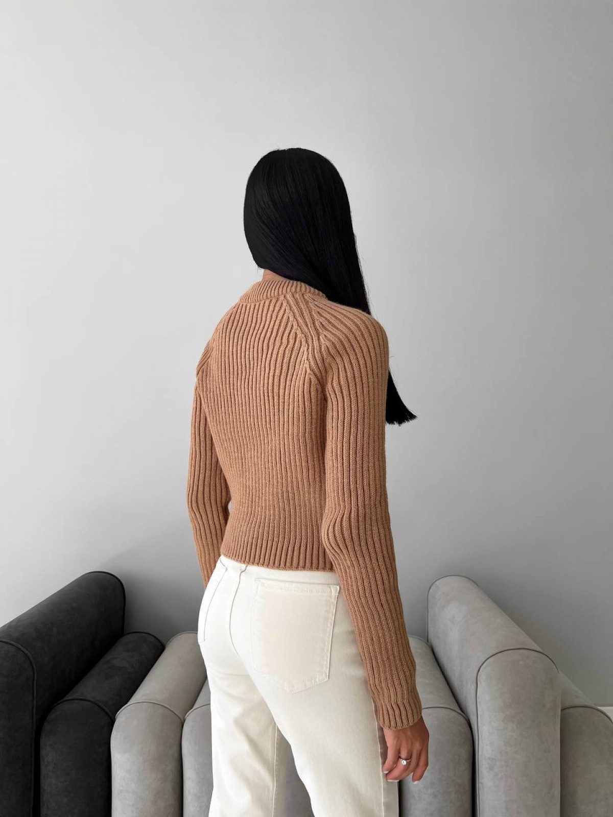 Жіночий светр із текстурним візерунком колір кемел р.42/46 441957