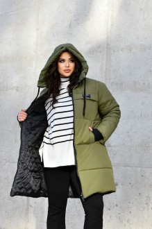 Жіноча куртка-пальто із плащової тканини колір хакі р.56/58 448390