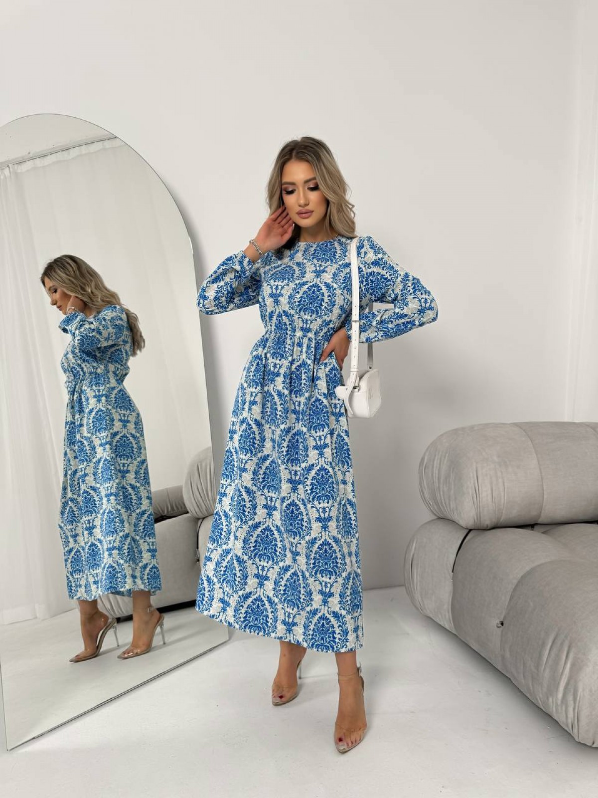 Жіноча сукня із шовкового софту колір синій р.46/48 453519