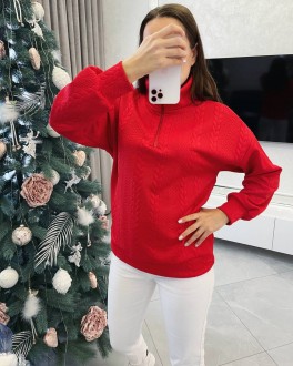 Жіночий светр з високим коміром червоного кольору. р.48/52 386481