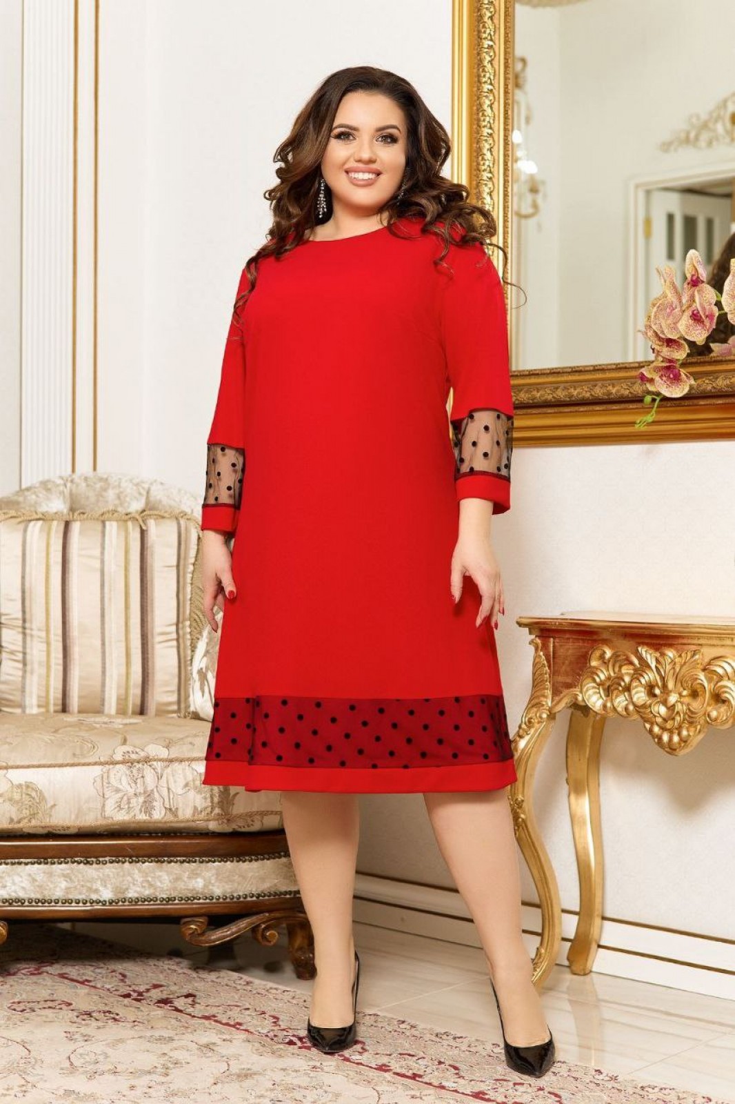 Жіноча сукня вільного крою червоного кольору р.54 378908