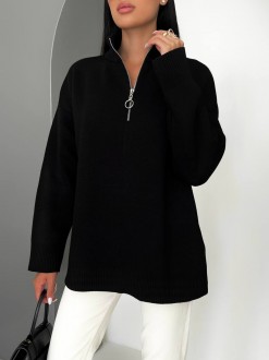 Жіночий светр із блискавкою із жаккардової в'язки колір чорний р.42/46 441552
