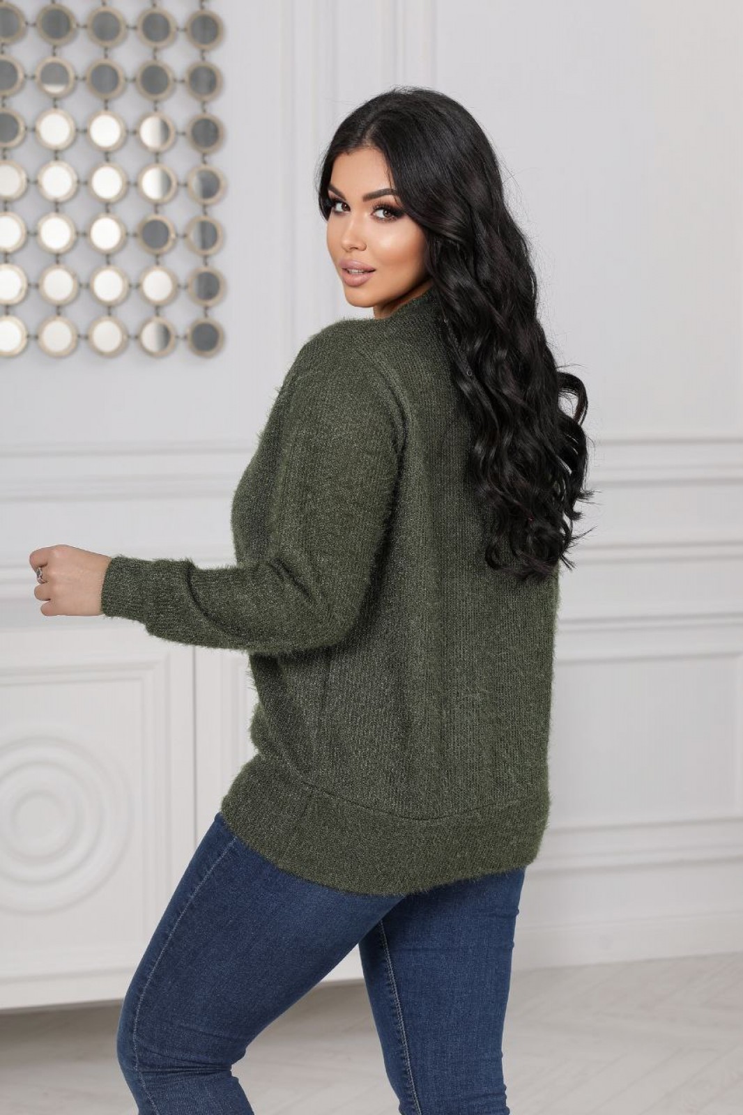 Жіночий светр трикотажний колір хакі р.56/58 445656