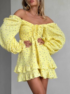 Жіноча сукня міні з мусліну колір жовтий р.46/48 459743