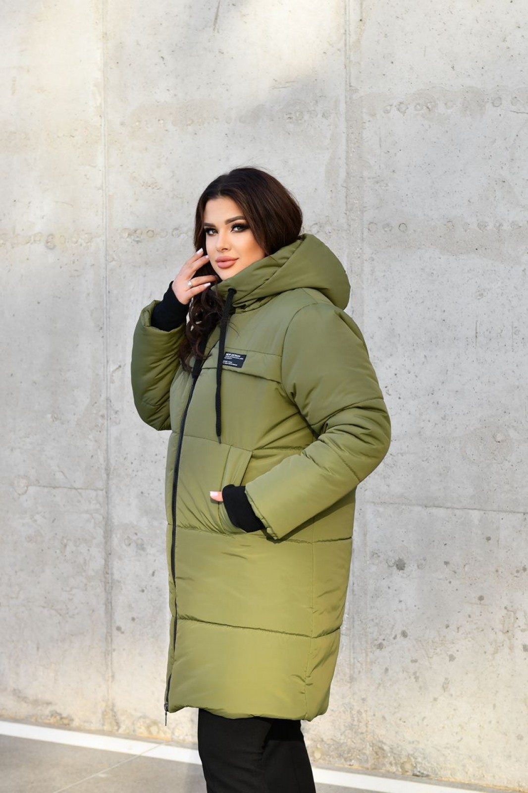 Жіноча куртка-пальто із плащової тканини колір хакі р.56/58 448390