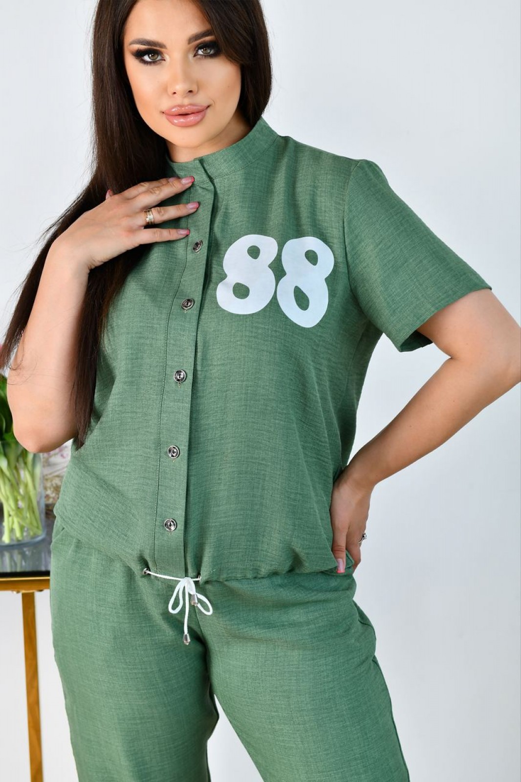 Жіночий костюм-двійка колір зелений р.56/58 438151