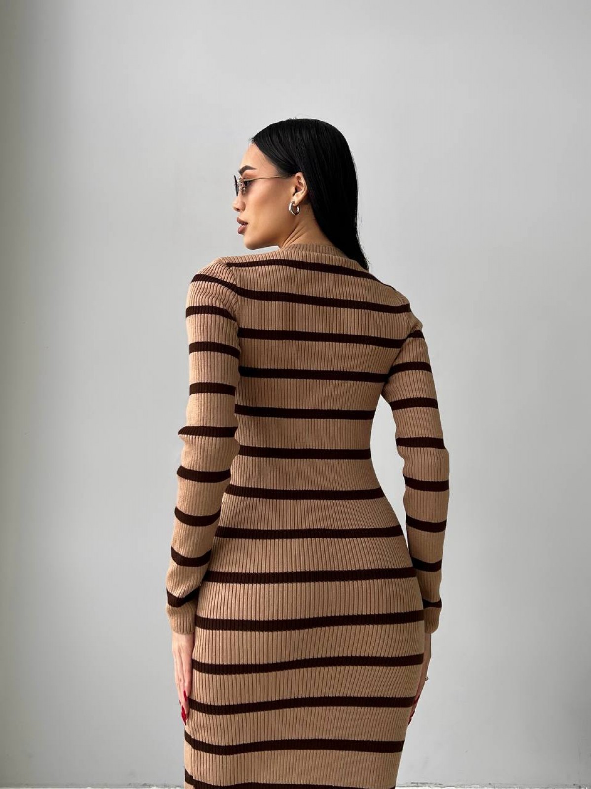 Жіноча сукня міді у смужку колір кемел-коричневий р.42/46 449393