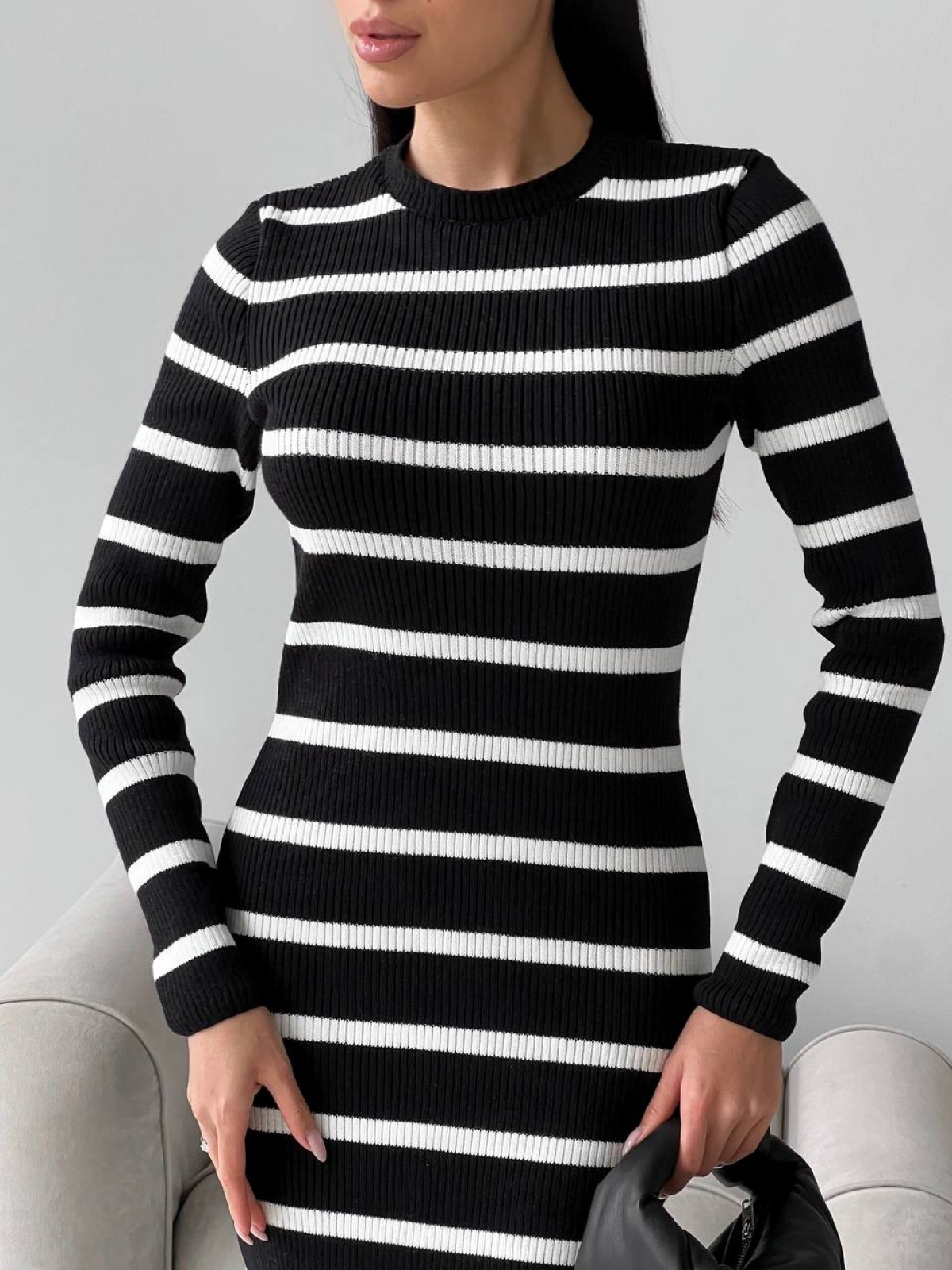 Жіноча сукня міді у смужку колір чорний-білий р.42/46 449384