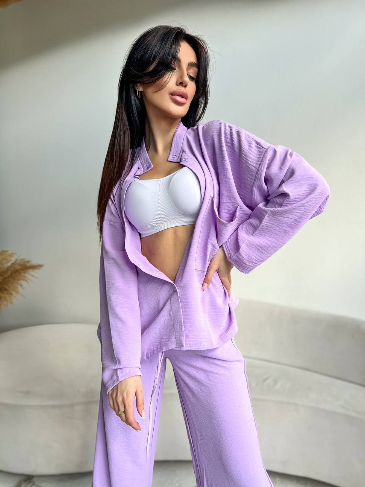 Жіночий костюм-двійка колір фіолетовий р.50/52 454370