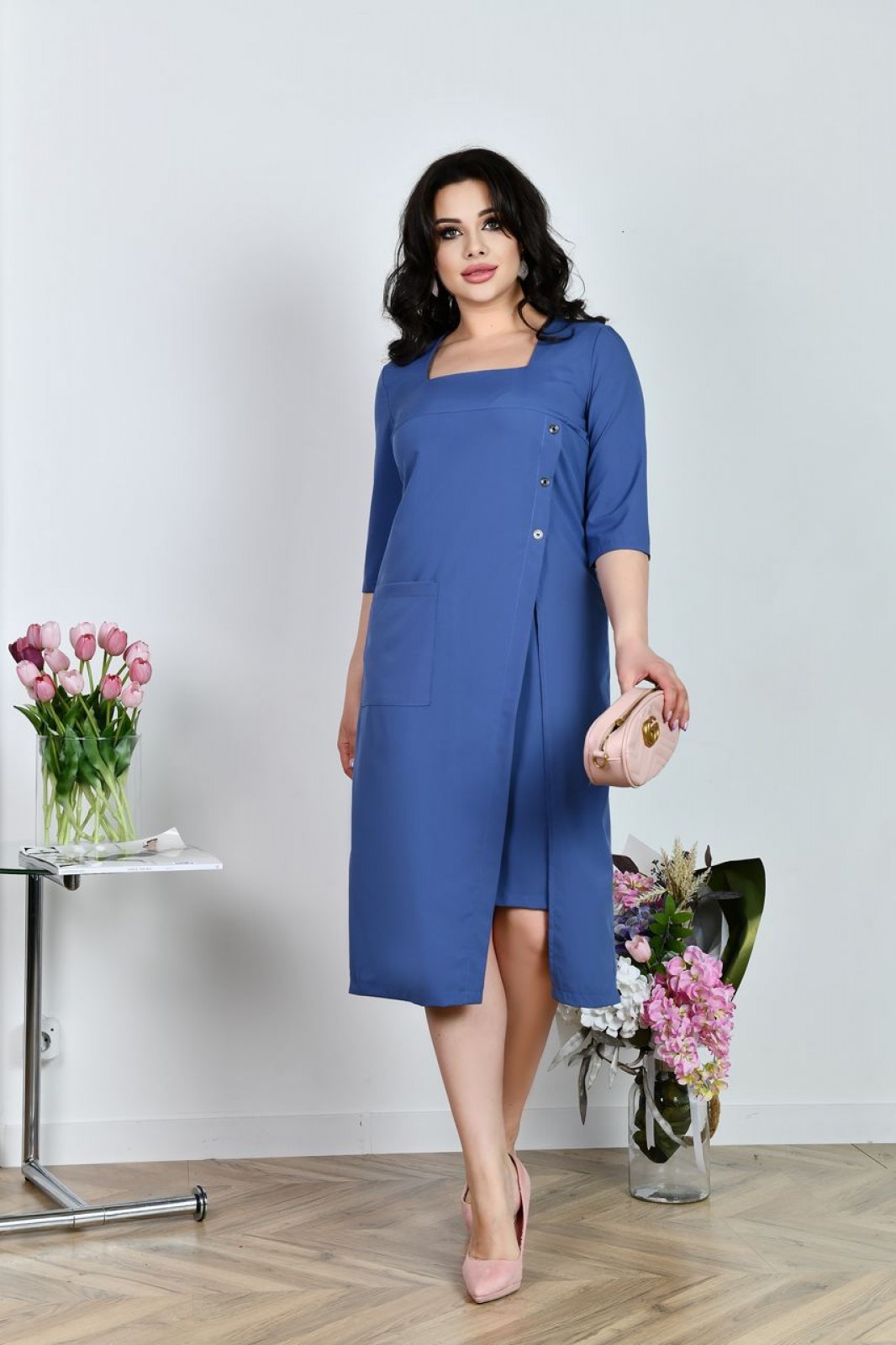 Жіноча асиметрична сукня колір джинс р.52/54 438134