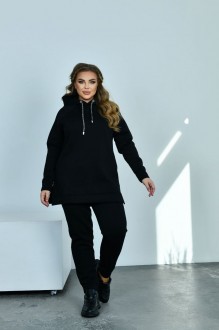Жіночий теплий прогулянковий костюм чорного кольору р.56 444932