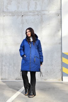 Жіноча куртка-пальто із плащової тканини колір синій р.48/50 445906