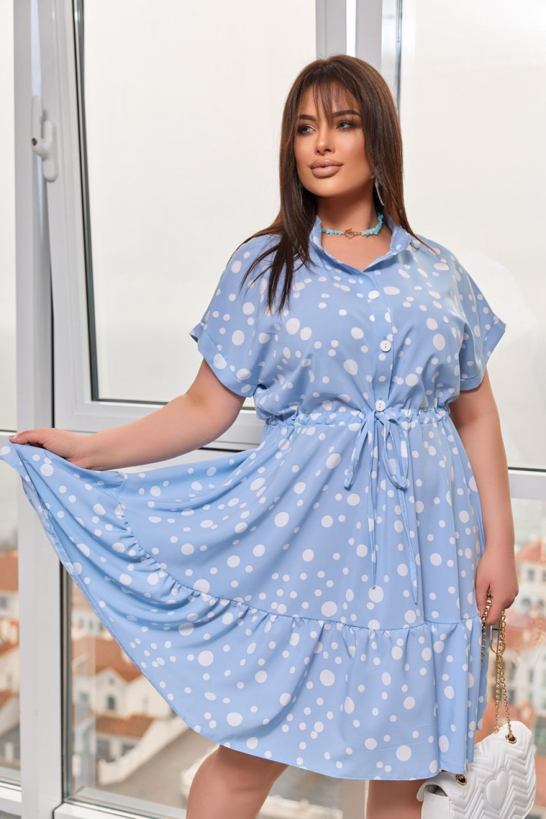 Жіноча сукня із софту колір блакитний р.56/58 453902