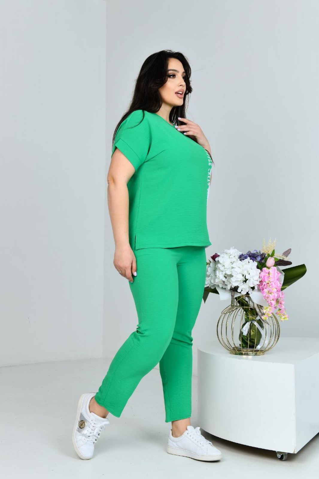 Жіночий прогулянковий костюм двійка колір зеленый р.52 432242