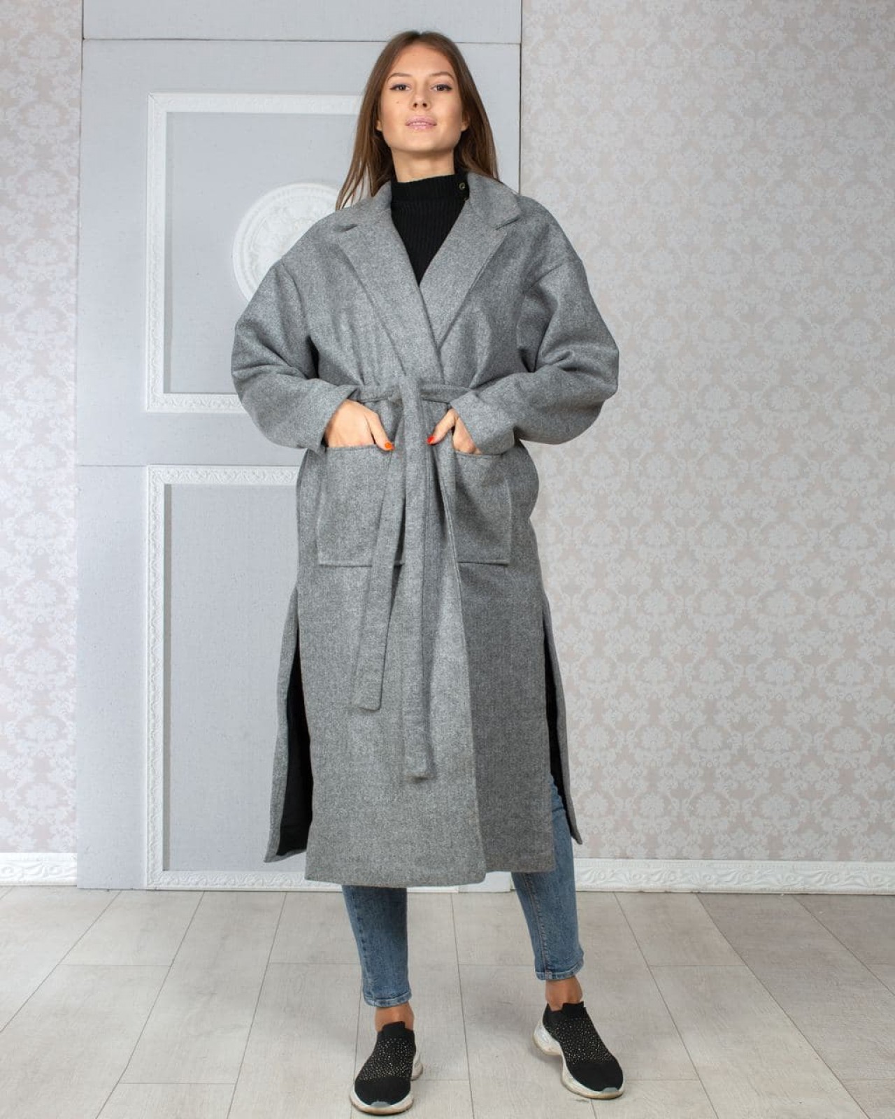 Жіноче пальто сірого кольору р.42/46 290326