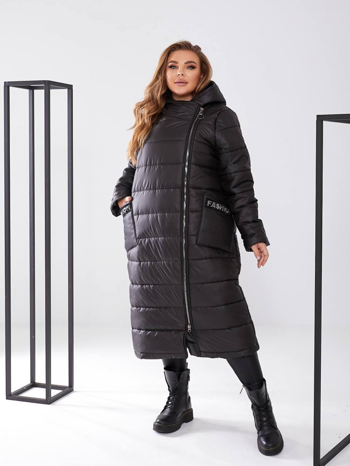 Жіноча куртка-пальто із плащової тканини колір чорний р.56/58 448519