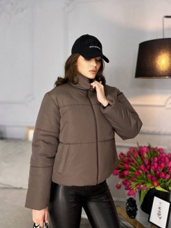 Жіноча укорочена куртка тепла колір шоколад р.42/44 448646