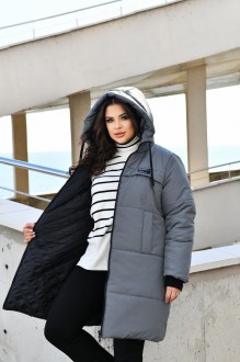 Жіноча куртка-пальто із плащової тканини колір графіт р.56/58 448386