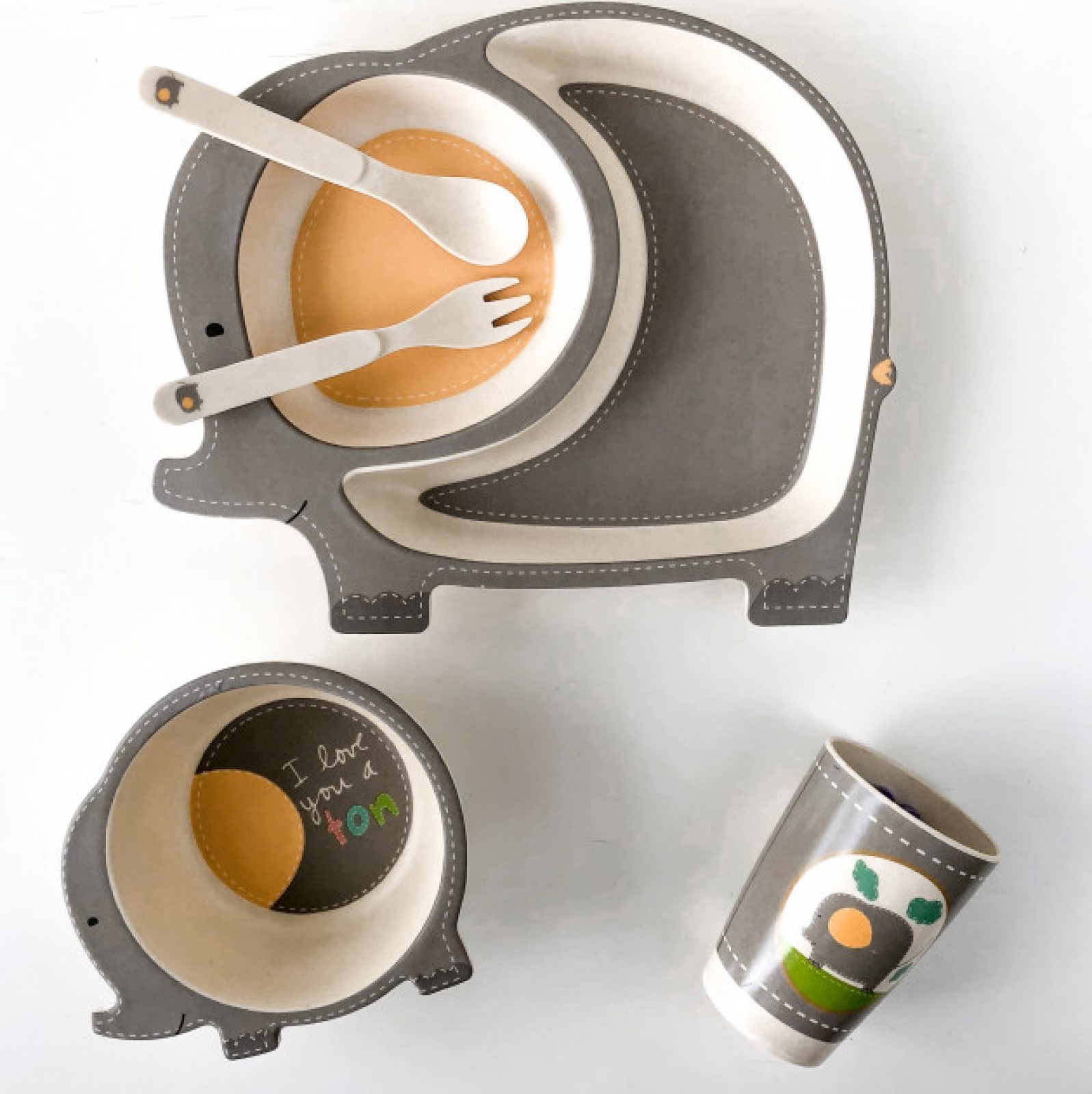 Детская бамбуковая посуда Слоненок, набор из 5 предметов SKL25-145865